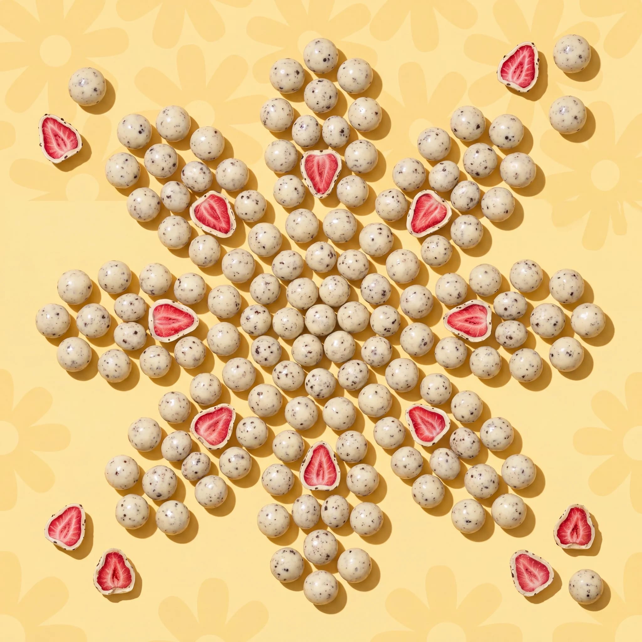 Cookie-flecked bites arranged into the Ferutz daisy on butter yellow