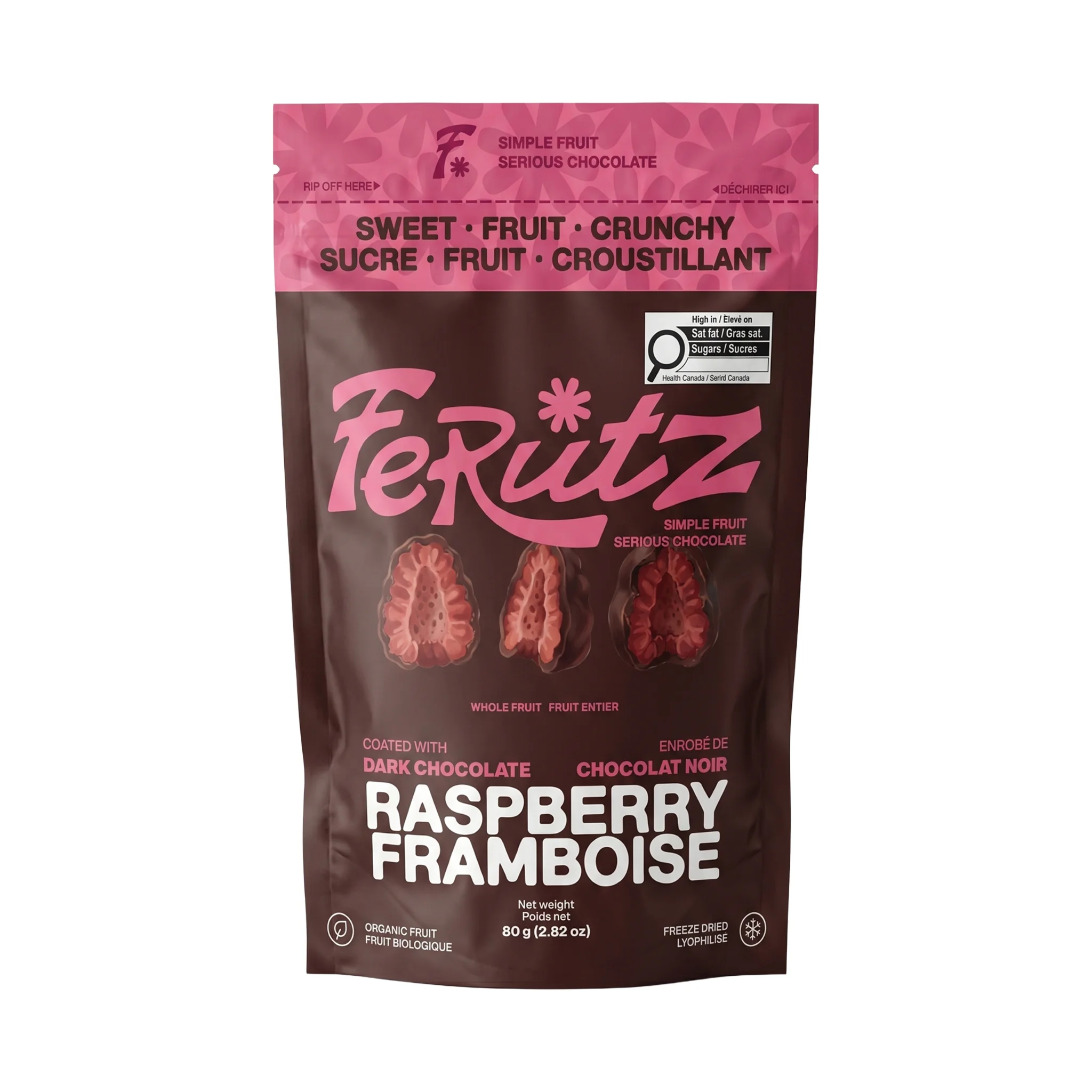 Front of the dark chocolate raspberry bag
