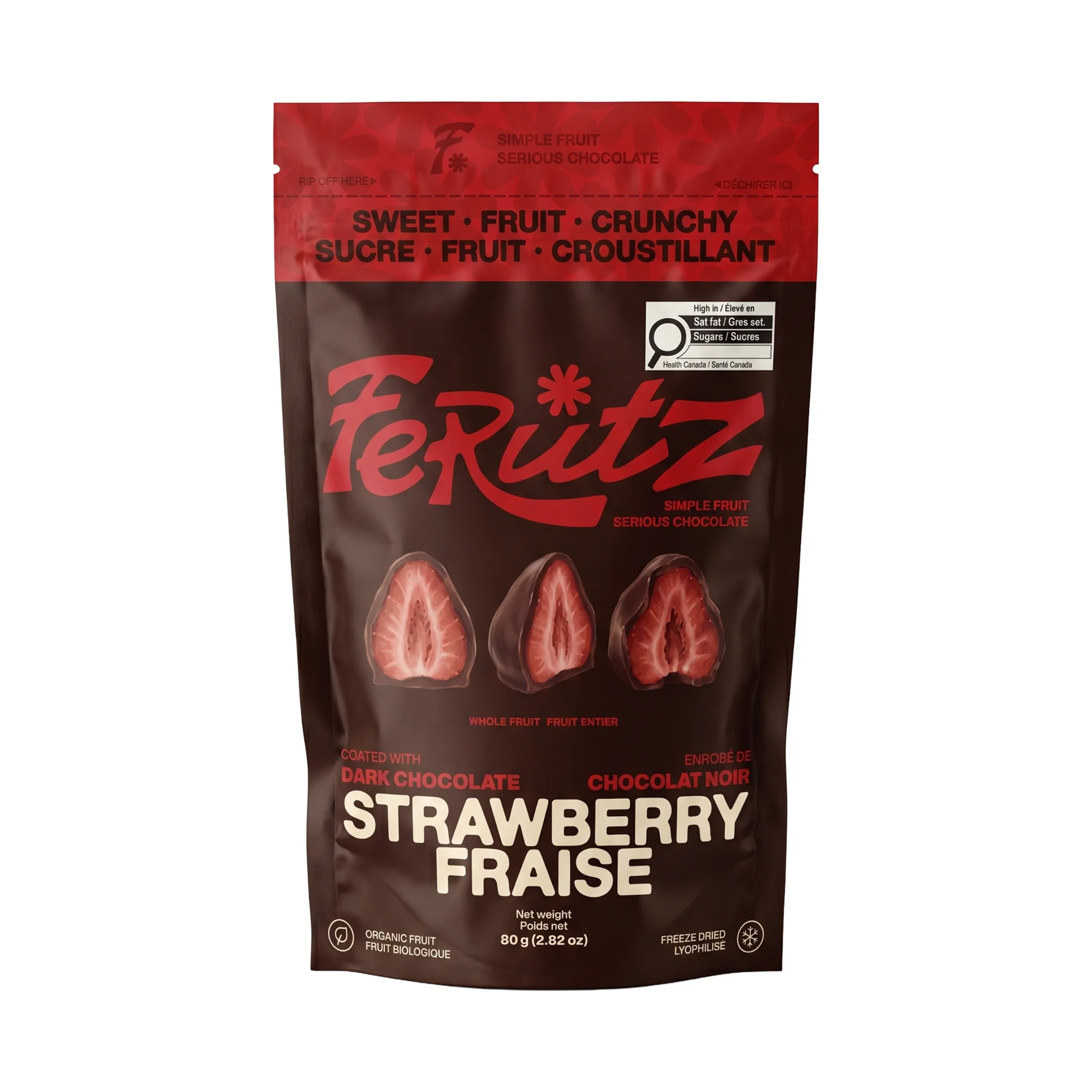 Front of the dark chocolate strawberry bag