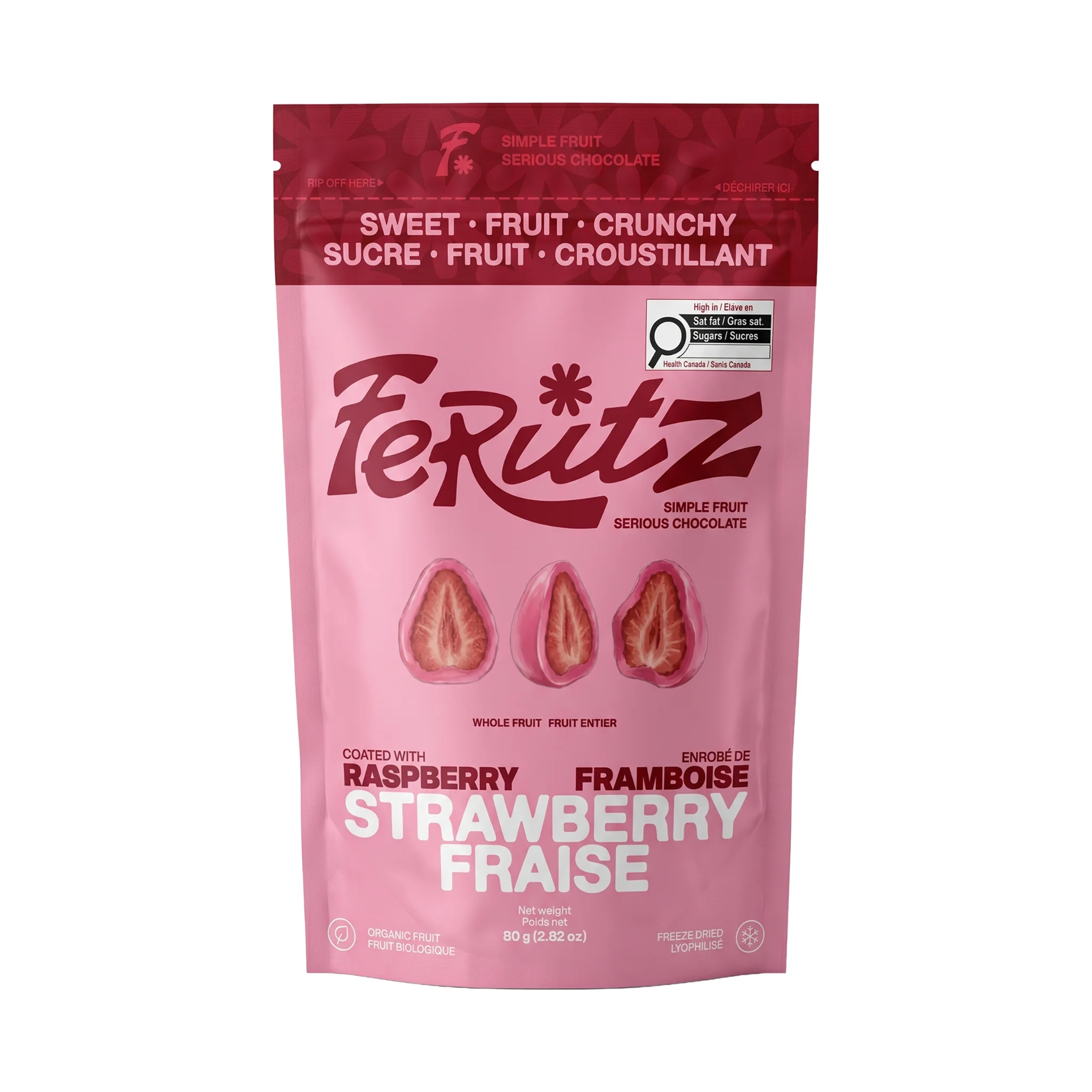 Front of the raspberry white chocolate strawberry bag